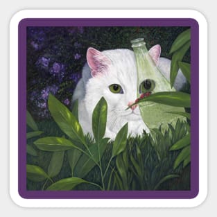 White Cat and Ladybugs Sticker